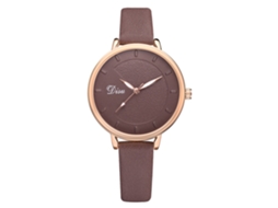 Relógio de Pulso Feminino Simples de Quartzo com Pulseira de Couro Pu Marrom