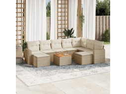 Vidaxl 10 Pcs Conjunto De Sofás P/ Jardim Com Almofadões Vime Pe Bege