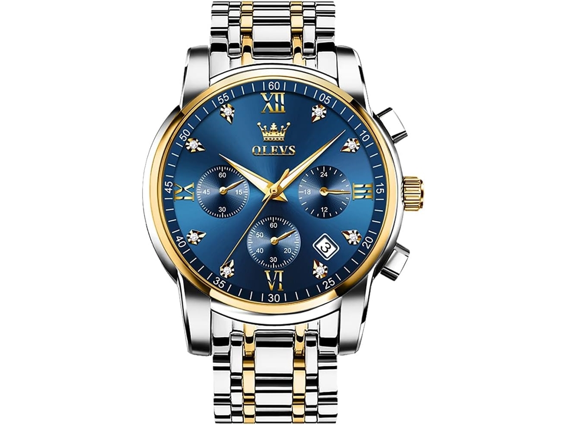 Lurelia Relógio Cronógrafo Masculino, Movimento De Quartzo, Data/calendário, Luminoso, Detalhes Com Strass, 41 Mm, Aço Inoxidável, Azul