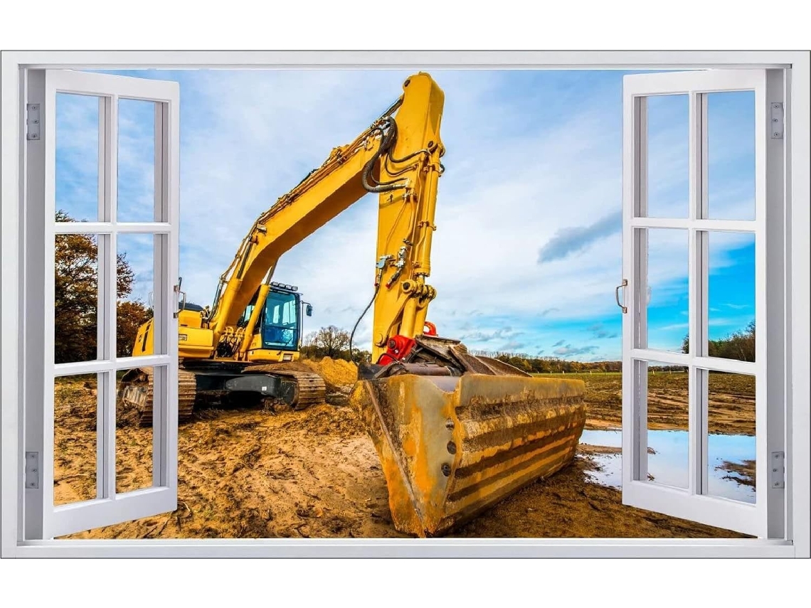 Adesivos Muraux 3d Construção De Chantier Pvc Autocollant Mural Autocollant Pour Fenêtre Chambre Salon Bureau Decoração 42x62cm