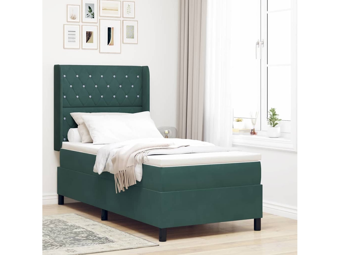 Vidaxl Cama Box Com Colchão Verde Escuro 100 X 200 Cm Veludo