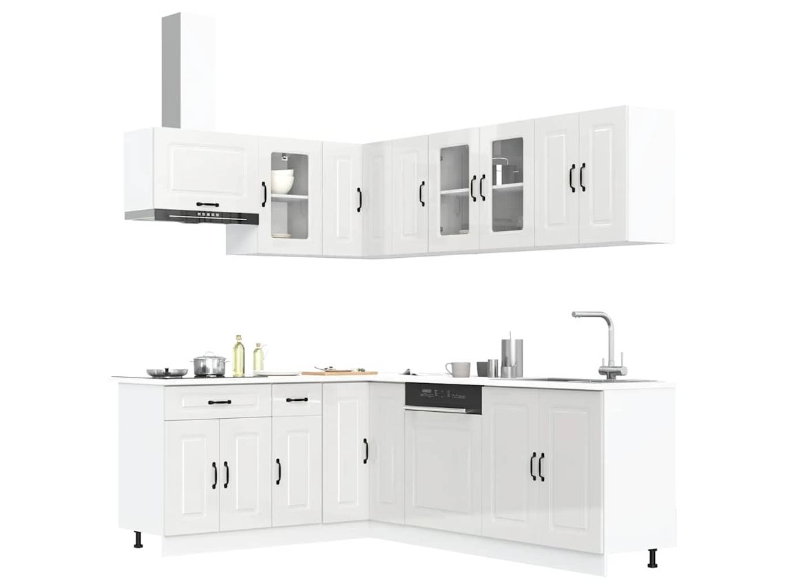 Vidaxl 11 Peças Armário De Cozinha Conjunto Kalmar Brilho Branco