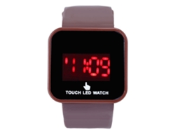 Relógio de pulso infantil casual e moderno com tela sensível ao toque de LED e silicone, marrom.