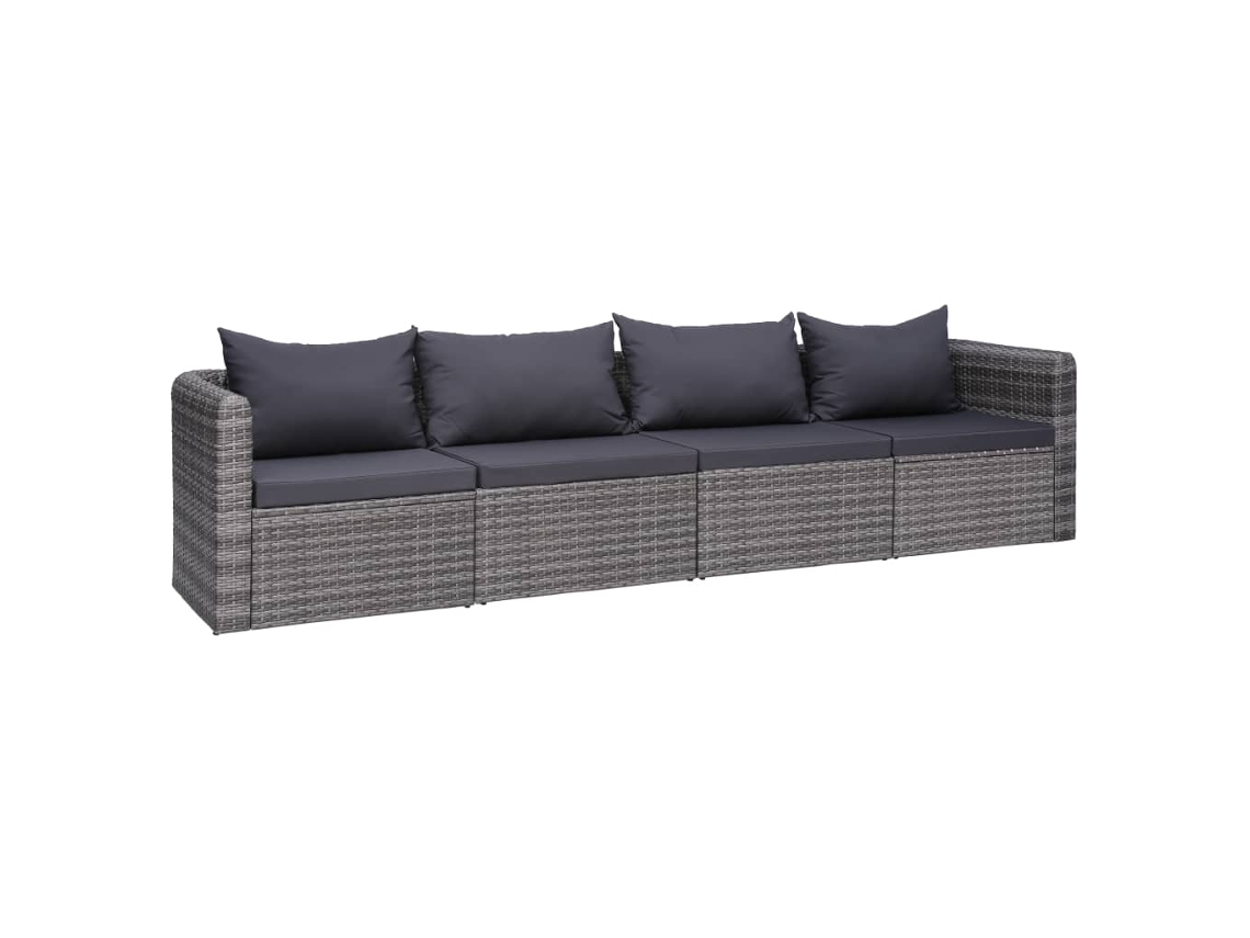 4 Pcs Conjunto Sofã¡s De Jardim C/ Almofadões Vime Pe Cinza Dkd Home Decor