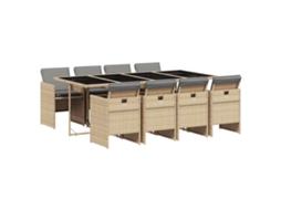 Conjunto de 9 Jantar para Jardim com Almofadões Vime Pe Bege Misturado MAISON EXCLUSIVE
