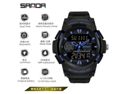 Relógio MDUG estilo militar, esportivo, à prova d'água, com luz digital (preto e azul)