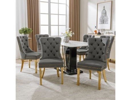 Cadeiras De Sala De Jantar , Cinza/dourado Muvoe (cadeira De Cozinha, Chaise Longue, Encosto Com Anel De Tração Redondo, 6 Peças)