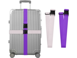 Conjunto De 2 Cintas Para Bagagem Cor Sólida Azul Roxo Resistentes Ajustáveis Acessórios Viagem Maior Segurança E