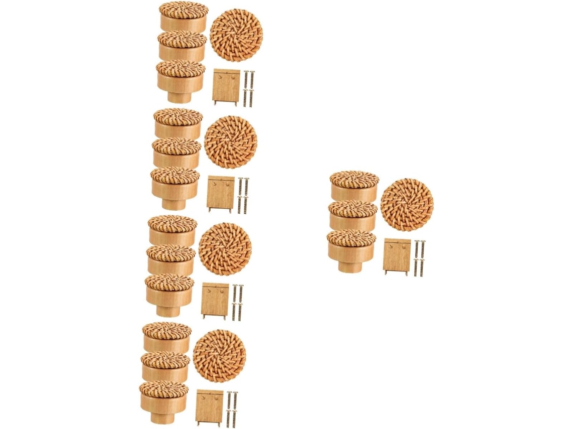 Conjunto De 20 Puxadores De Gaveta Em Rattan Trançado Estilo Boho Para Móveis.