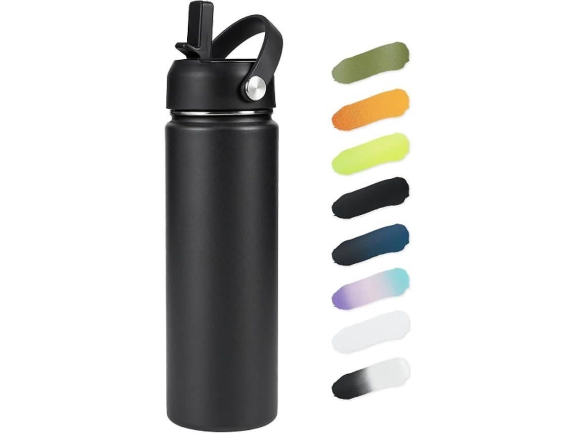 Garrafa De Água De Aço Inoxidável Com Canudo E Abertura Larga, Alça Giratória Larga, Parede Dupla De 710 Ml Fk1 Brilvibera