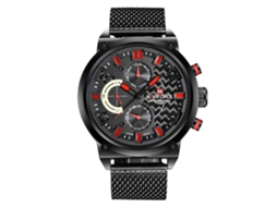 Relógio masculino Naviforce, pulseira de malha, calendário, movimento de quartzo, resistente à água, vermelho