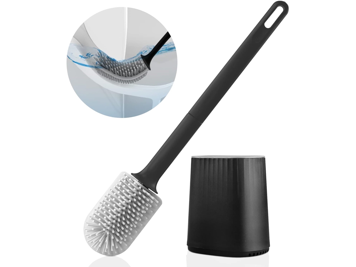 Escova de aço inox, com suporte antibacteriano, preta