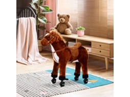 Cavalo De Brinquedo Para Crianças De +3 Anos Com Rodas Sons E Estrutura De Metal Carga 60kg Premium Castanho 65x28x75 Centímetros
