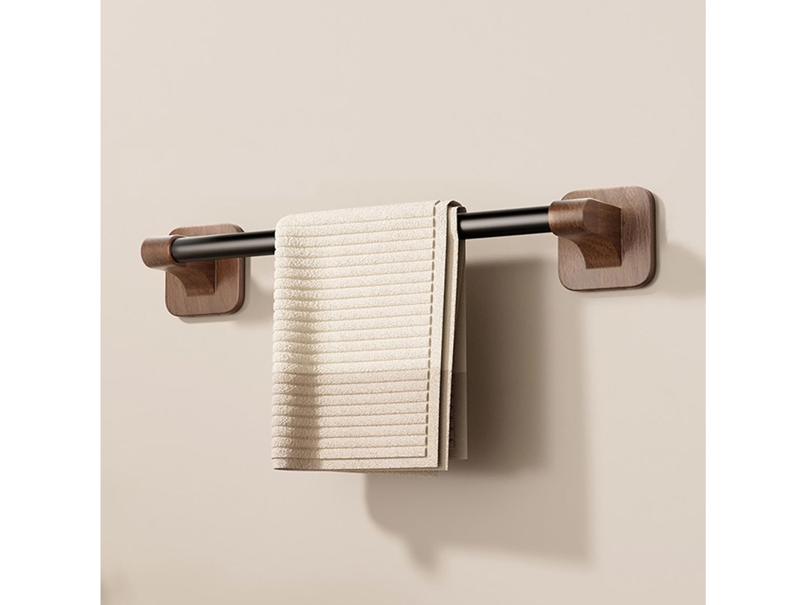 Suporte De Toalha Parede Único Em Nogueira, Sem Necessidade De Furar, Com Adesivo, Removível E Lavável, Para Banheiro