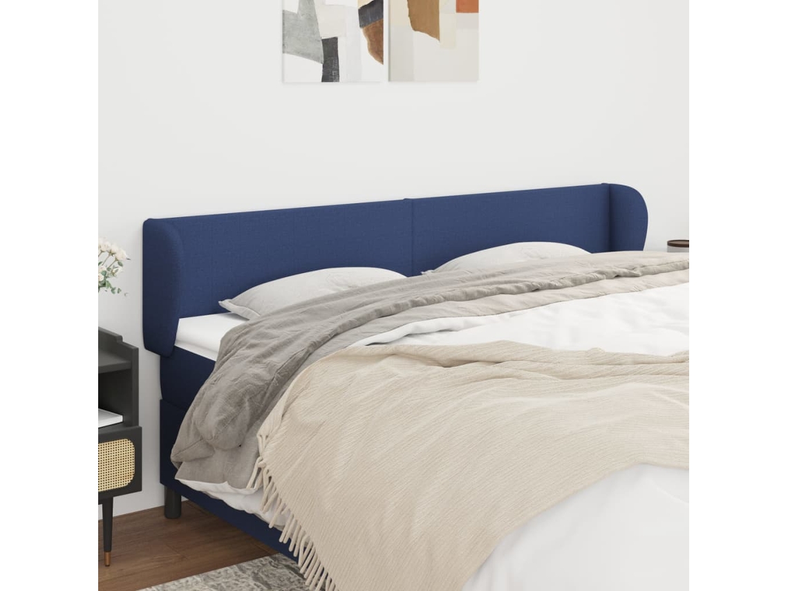 Vidaxl Cabeceira De Cama C/ Abas Tecido 203x23x78/88 Cm Azul