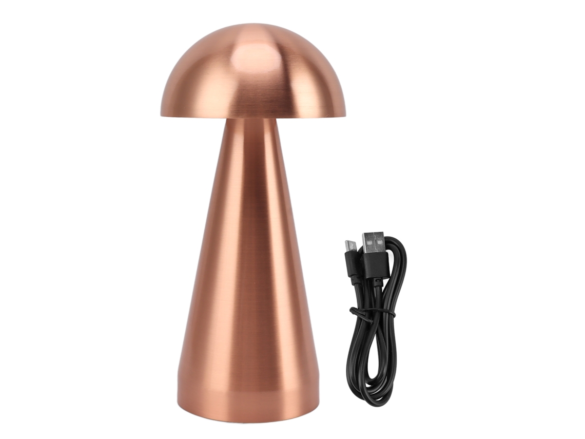 Lâmpada de Mesa em Forma de Cogumelo Led Dimmable Sem Fio Recarregável 3 Temperaturas de Cor Ouro Rosa