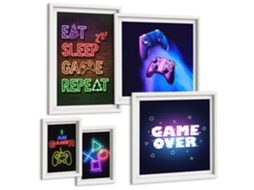 Pinturas Murais Modernas Game Over, Controles De Jogo Moldura Branca Quadros Para A Sala De Estar Espelharte (conjunto De 5 Imagens)
