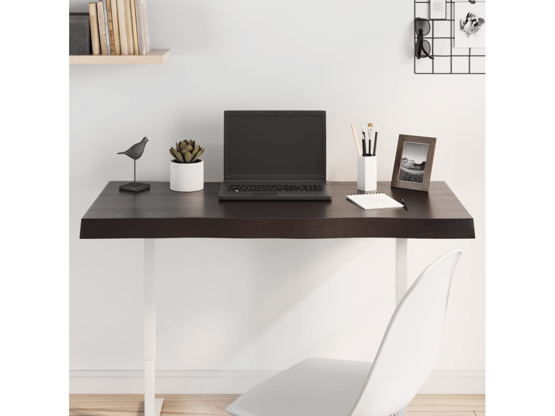 Vidaxl Tampo De Mesa Com Bordas Vivas Maciço Tratado Castanho-escuro