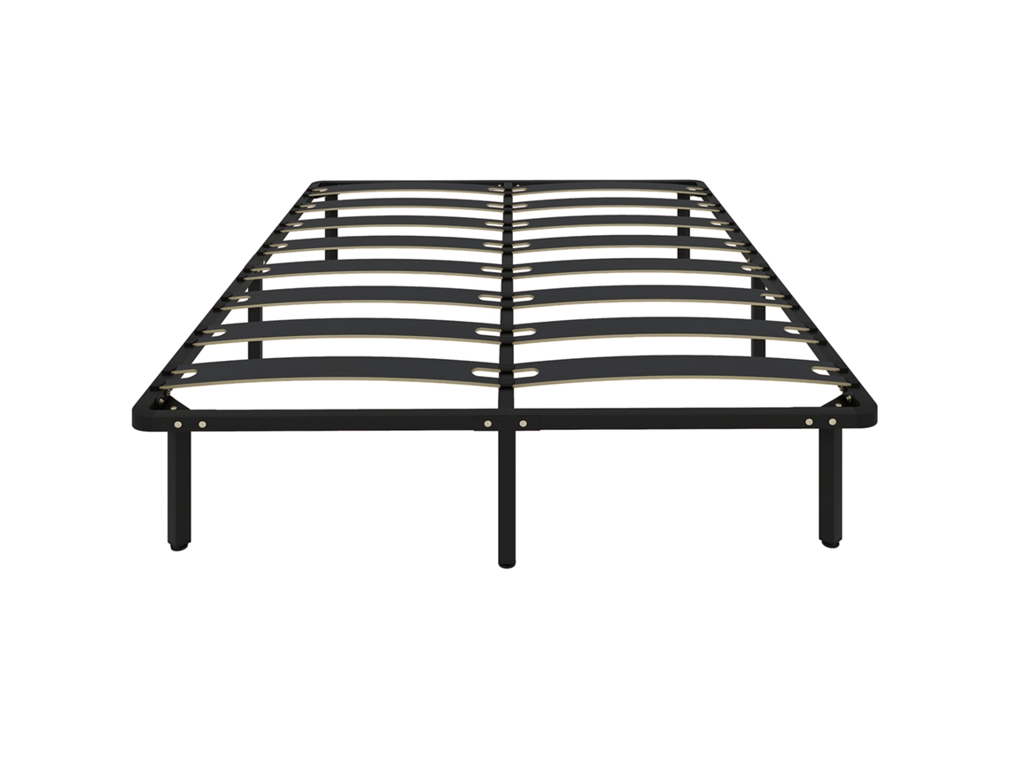 Cama De Casal 160x200 Cm Com Estrado Em Madeira Maciça, Pés E Espaço De Arrumação Sob A Cama, Preto.