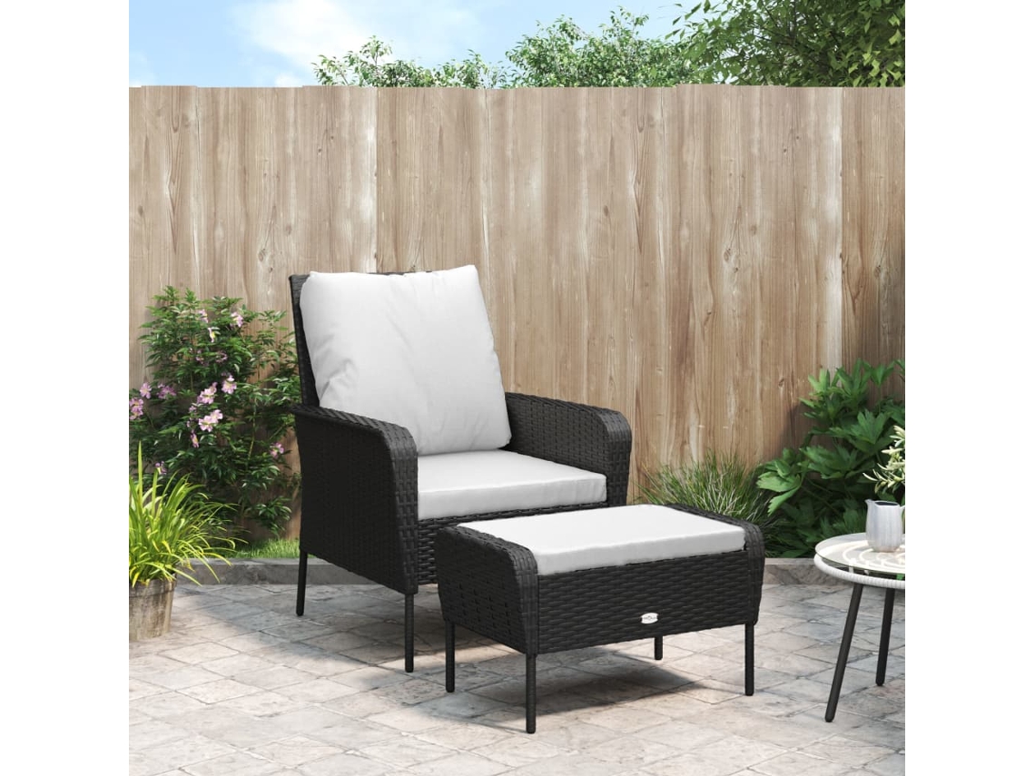 Cadeira De Jardim Com Apoio De Pés Vime Pe Preto Dkd Home Decor