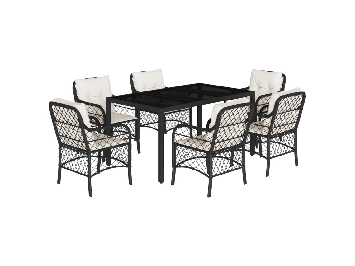 Conjunto de 7 Jantar para Jardim com Almofadões Vime Pe Preto MAISON EXCLUSIVE