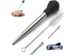 Baster de Peru Seringa de Baster para Cozinhar Baster de Aço Inoxidável com Escova de Limpeza e Agulhas de Marinada Preto