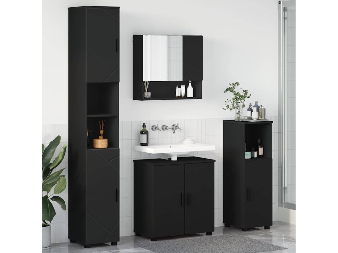 Vidaxl Conjunto De Móveis Para Banheiro 4 Unid. Preto 61 X 35 X 64 Cm