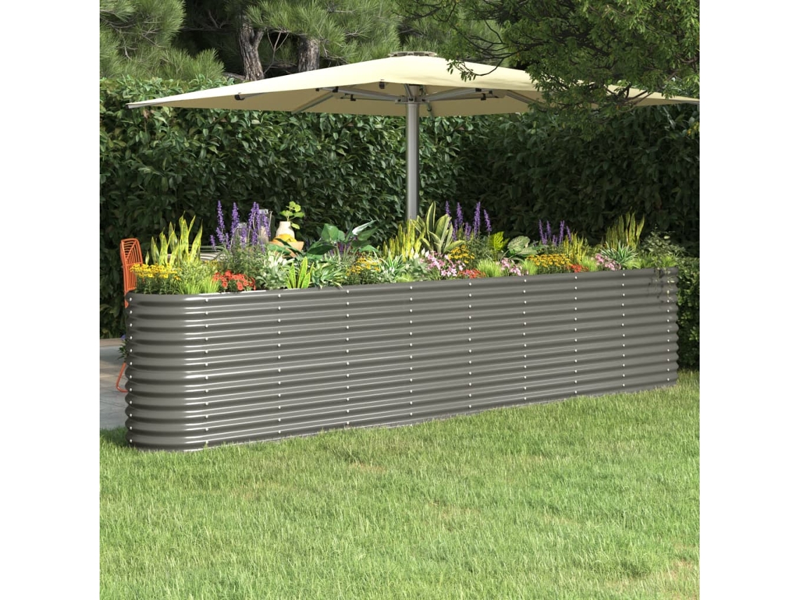 Vidaxl Canteiro Elevado Jardim 332x40x68cm Aço Galvanizado Cinzento
