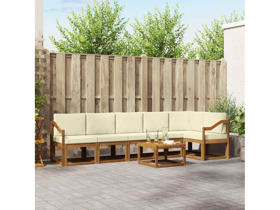 Vidaxl Conjunto De Sofás Para Exterior 7 Pcs Natural E Creme