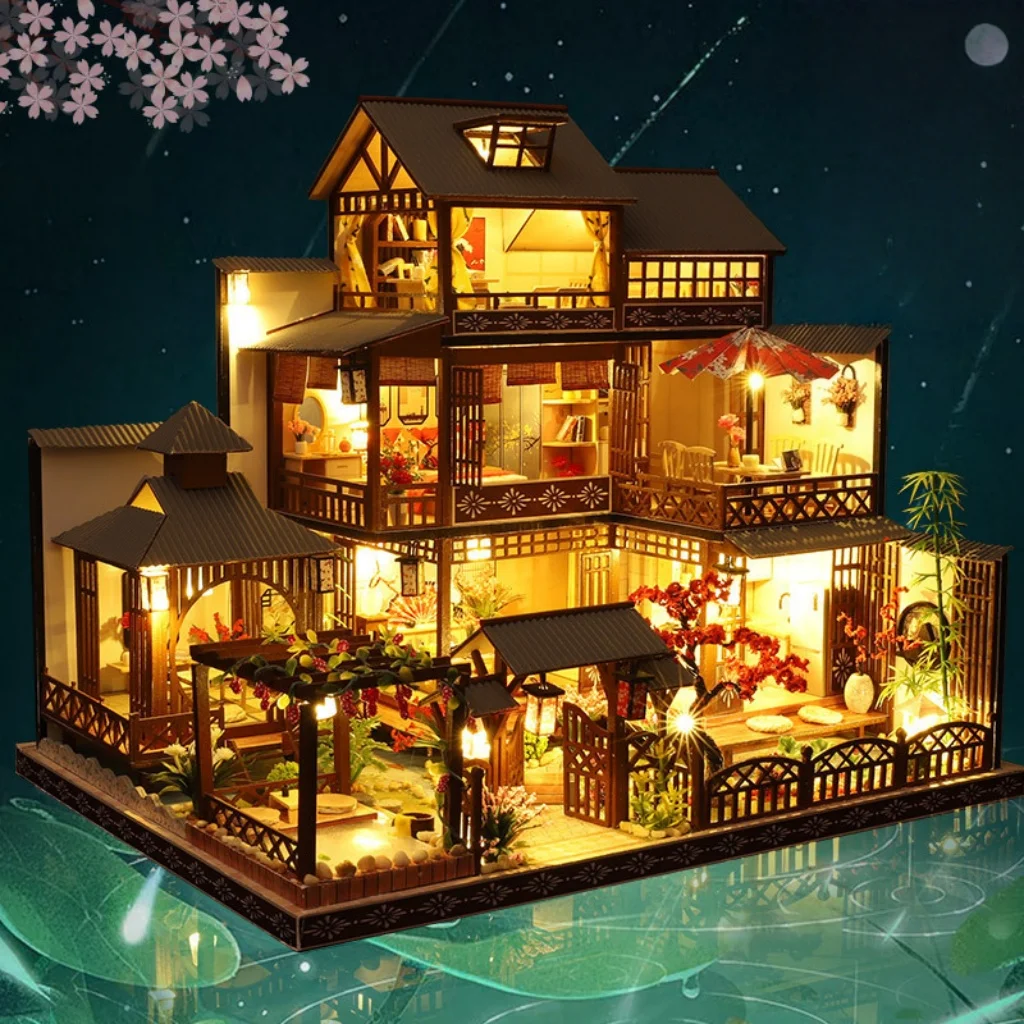 Casa de Bonecas 3d de Madeira, Faça Você Mesmo, Mini Casa Japonesa Artesanal para Montar, Caixa de Quarto MDUG