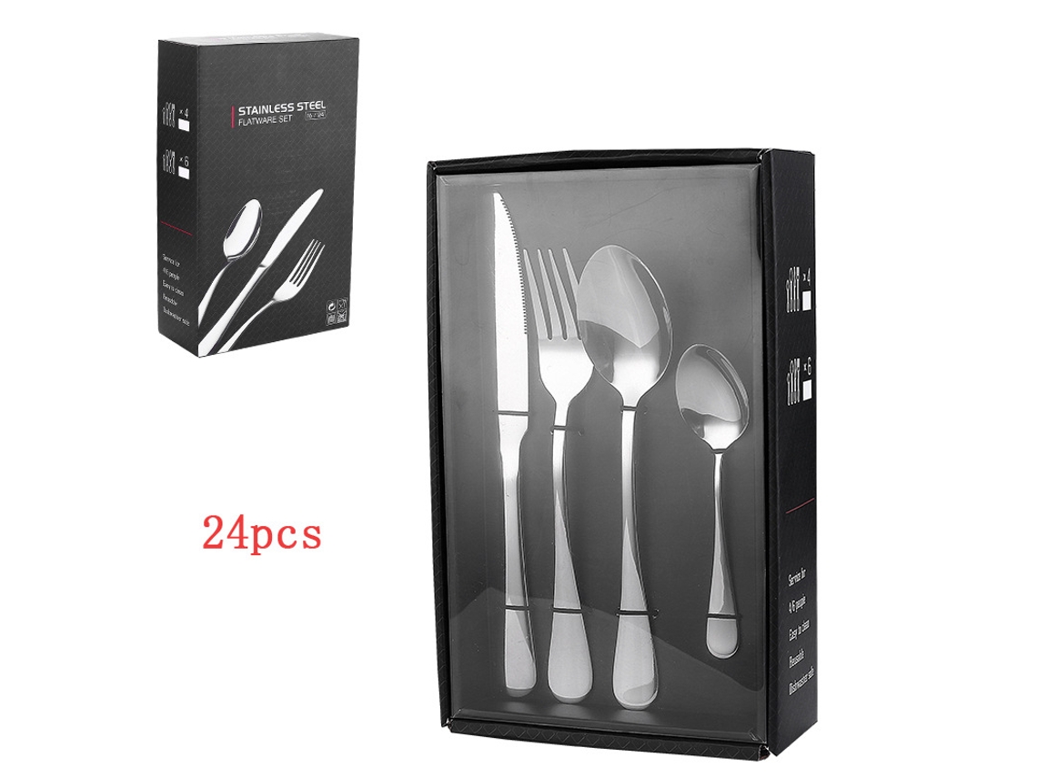 Conjunto De Talheres De Aço Inoxidável (24 Peças - Prata), Estilo Ocidental, Incluindo Faca, Garfo E Colher.
