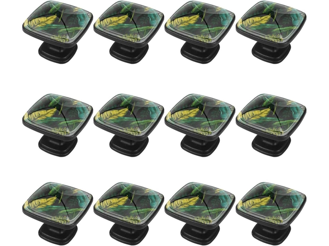 Puxadores E Maçanetas Quadradas Para Armários De Cozinha, Conjunto De 12 Peças, Estampa De Bananeira E Palmeira Verde