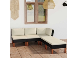 Vidaxl 5 Pcs Conjunto Lounge De Jardim C/ Almofadões Vime Pe Preto