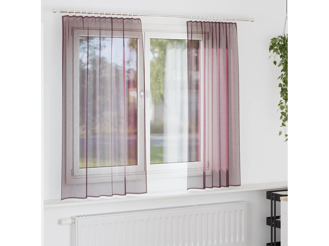 Vidaxl Cortinas De Voile Com Bolsos Para Varão 2 Pcs Roxo