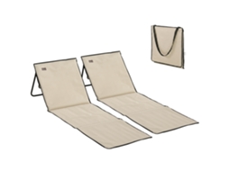 Conjunto 2 Esteiras Praia Dobrável Acolchoadas Encosto Reclinável 142x51x40cm Bege ZENCORE SERVICES