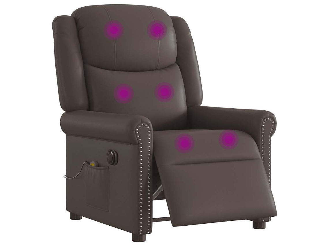 Vidaxl Poltrona Massagens Reclinável Elétrica Couro Artif. Castanho