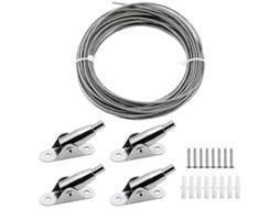 Cabo de aço inox recoberto de PVC, 2mm x 10m, com ganchos e parafusos, suporta 30kg | S/MARCA