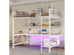 Cama alta, 140*200 cm, com entrada USB e tomada elétrica, com luzes LED, sem colchão, em metal.
