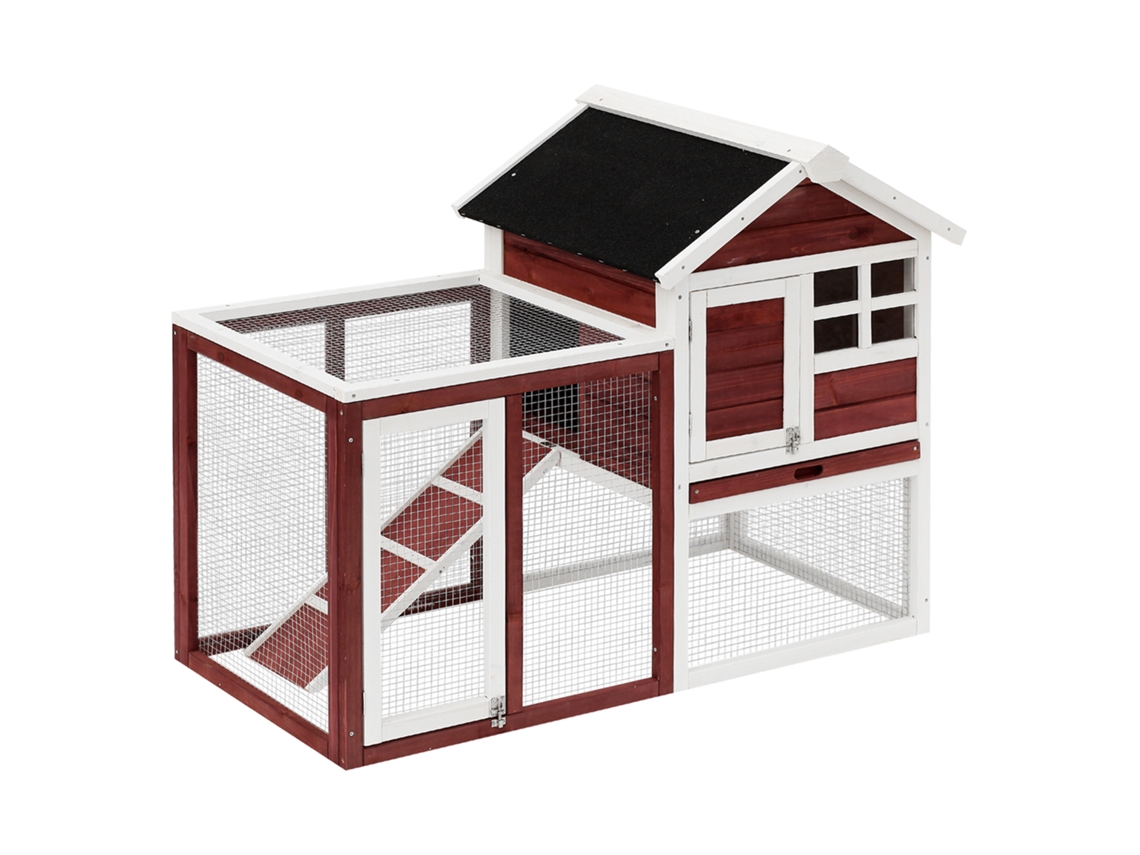 Gaveta para Coelhos Multiequipada Nicho+rampa+bandeja de Fezes, Recinto Externo 2 Portas 122x63x92cm, Vermelho Tijolo Ge