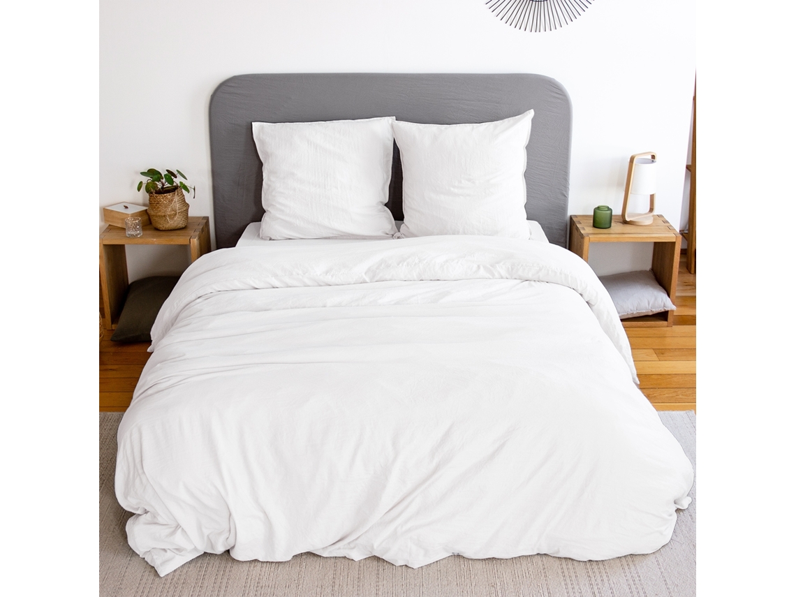 Jogo De Cama Em Microfibra Lavada Branco