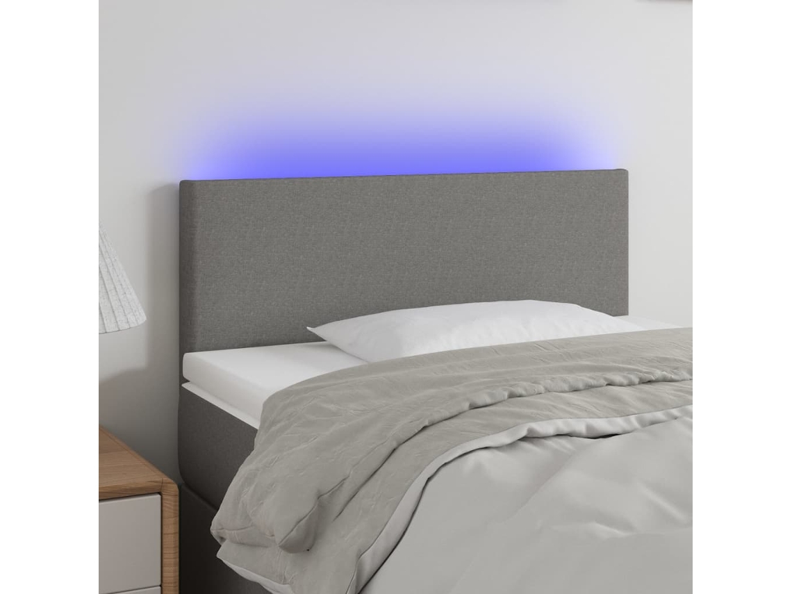 Vidaxl Cabeceira De Cama C/luzes Led Tecido 100x5x78/88cm Cinza-escuro