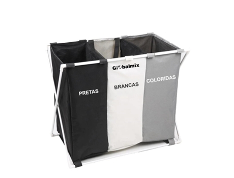 Cesto Organizador para Roupa 3 Compartimentos Dobrável Estrutura Alumnio 62Cm GLOBALMIX