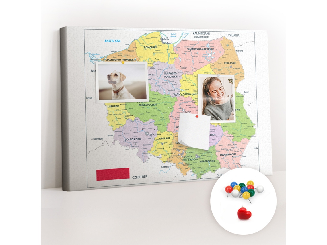 Quadro De Cortiça Com Impressão Mapa Da Polónia Para A Sala De Estar Espelharte (60x40 Cm)