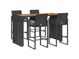 Conjunto 5 de bar jardim sem almofadões VIDAXL vime PE/acácia preto
