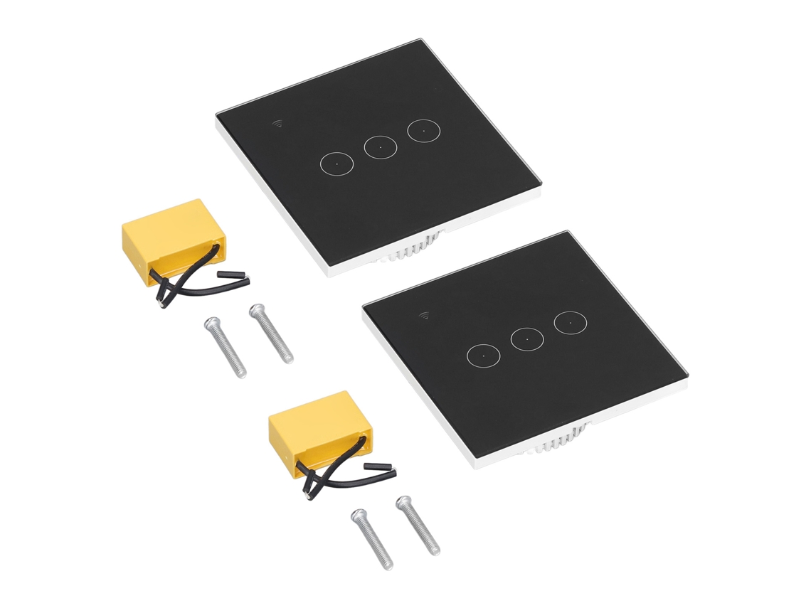 2pcs interruptor inteligente 3 gang wifi touch sem fio controle por voz parede abs+pc S/MARCA