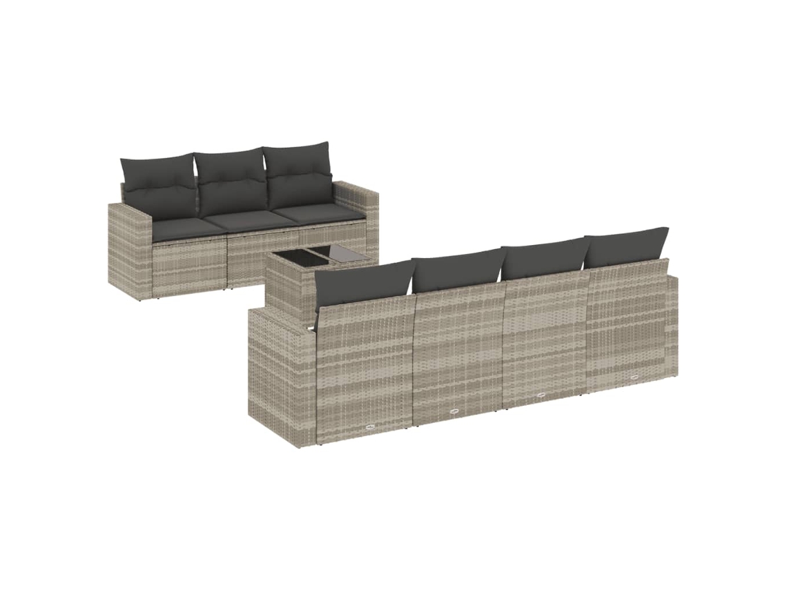 Conjunto de 8 Sofás Jardim com Almofadões Vime Pe Cinzento Claro MAISON EXCLUSIVE (8 pcs)
