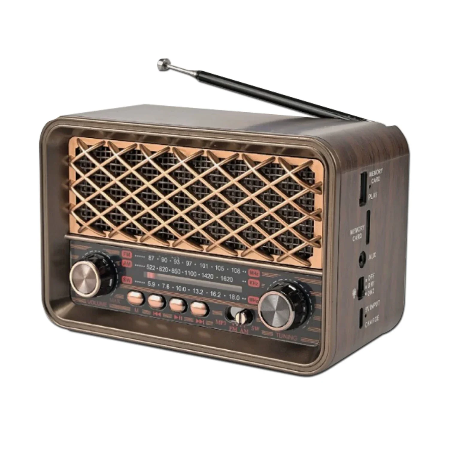 Rádio FM/AM/SW Banda Completa com Bluetooth Sem Fio, Luz LED, Cartão Tf, Usb e Aux MDUG