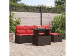 Vidaxl Conjunto De Sofá De Jardim 6 Unid. Castanho Vime Pe