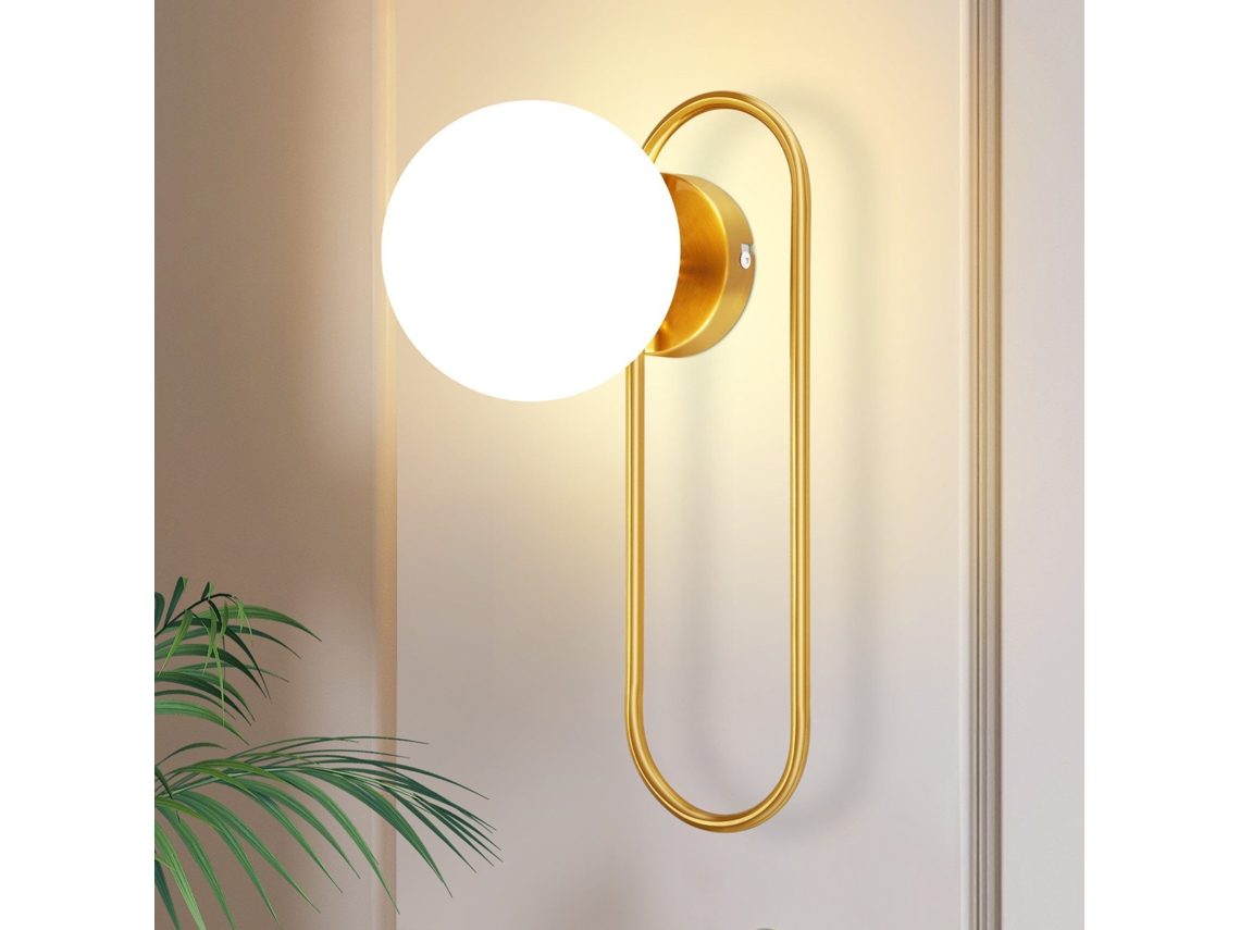 Nettlife Candeeiro De Parede Interior E14 Bola De Vidro Dourada Retro Moderna Para Quarto, 40 W, 18 Cm, Em Metal E Vidro, Para Uso Diário