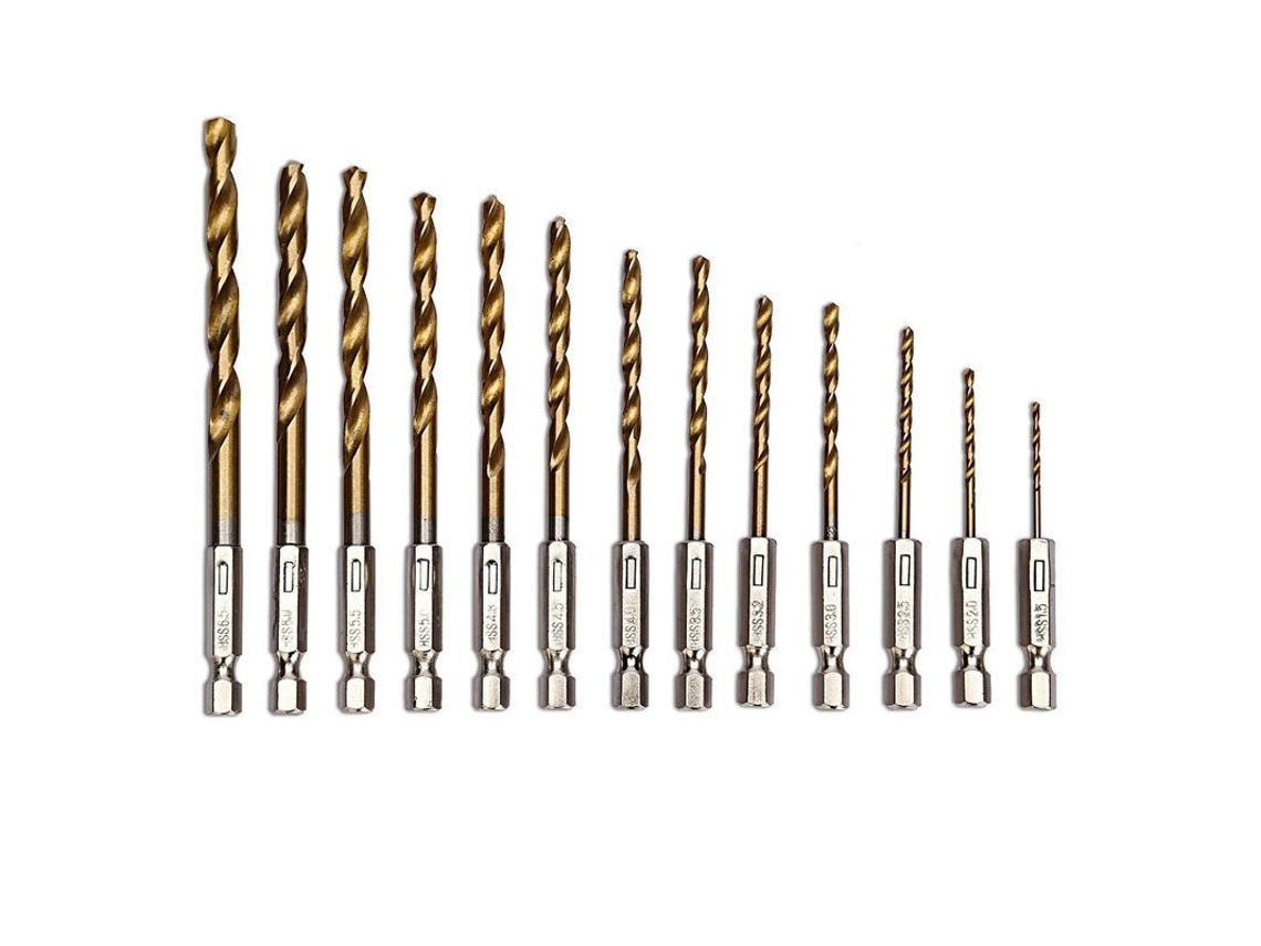13 Brocas De Ponta Helical Hss Com Cabo Hexagonal Revestido De Nitreto De Titânio (1,5-6,5mm)